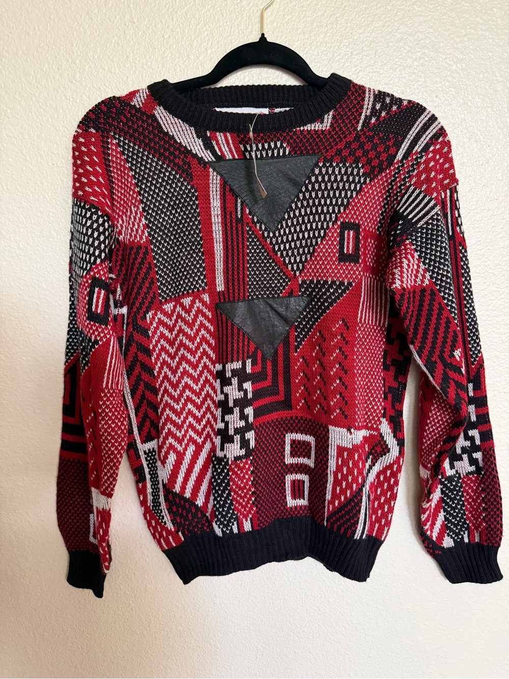Vintage McGregor Geometric Leather Trim Sweater XL